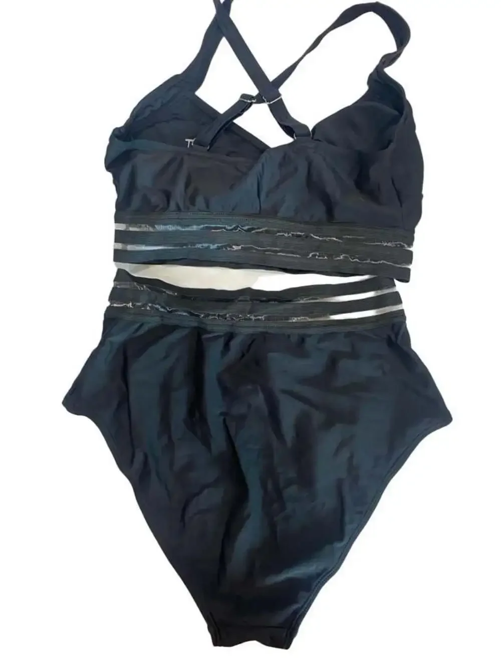 Cupshe Mesh Striped Twisted Cutout Top & High Waist Bikini Set Size M NWT